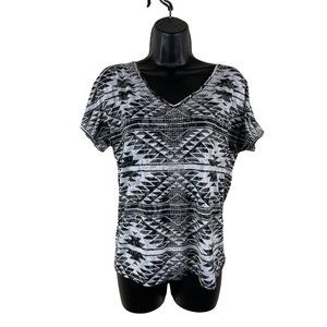 INC International Concepts Top Womens Short Slit Sleeves White Black Size Small